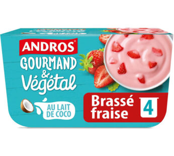 Andros Gourmand & Végétal – Dessert brassé fraise au lait de coco 4x100g