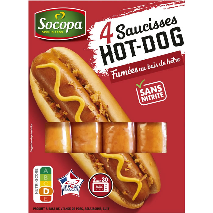 SOCOPA - Saucisses de porc fumées pour hot dog sans nitrite 280g