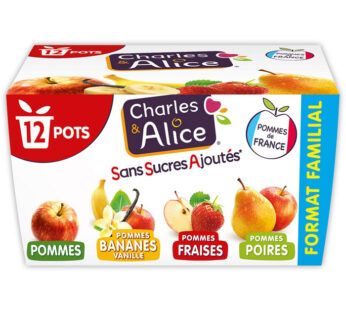 CHARLES & ALICE – Dessert pommes, fraises et poires sans sucres ajoutés 12 x 100g