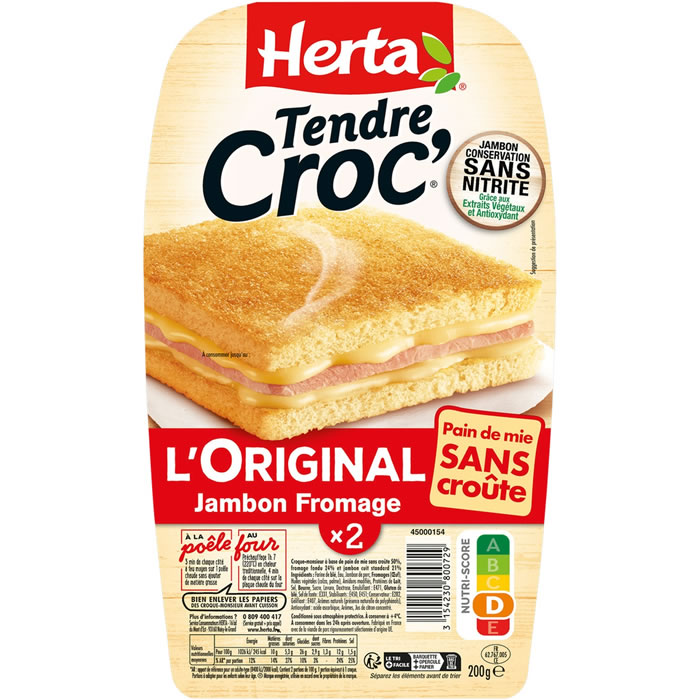 HERTA Tendre Croc' - Croque-monsieur au jambon et fromage sans croûte 200g