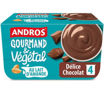 Andros Gourmand & Végétal – Dessert au chocolat au lait et lait d&rsquo;amande 4x100g