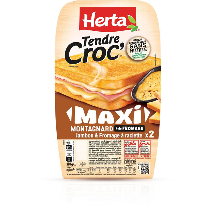 HERTA Tendre Croc' - Croque-monsieur Montagnard au jambon et fromage à raclette 310g