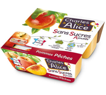 CHARLES & ALICE – Dessert pomme et pêche sans sucres ajoutés 4 x 100g