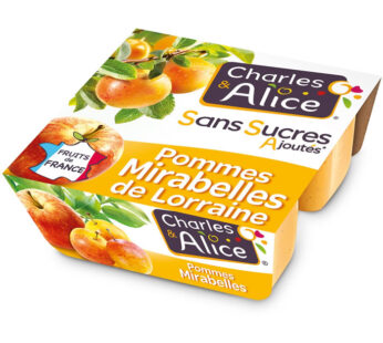CHARLES & ALICE – Dessert pomme mirabelle sans sucres ajoutés 0% M.G 4 x 100g