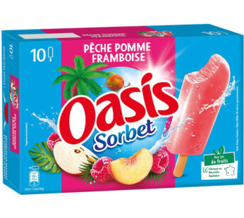 OASIS Sorbet – Bâtonnets glacés à la pêche, pomme et framboise 10x40g