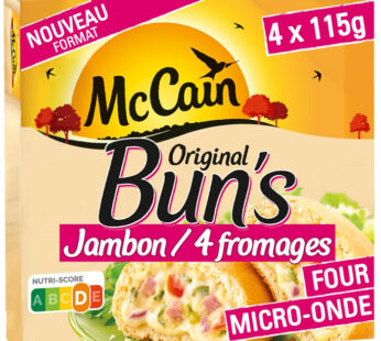 MC CAIN – Buns jambon 4 fromages et oignon micro-ondes (4 x 51,5g)