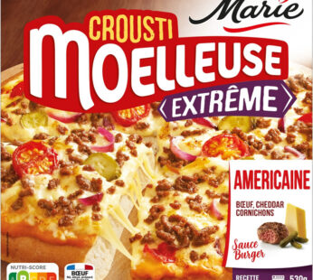 MARIE CroustiMoelleuse Extrême – Pizza américaine boeuf, cheddar et cornichons sauce burger (530g)