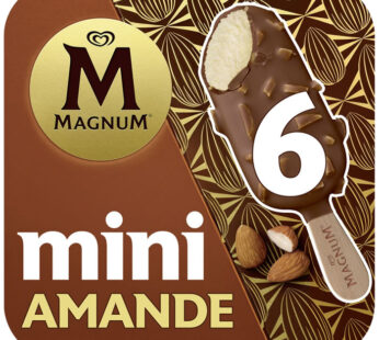 MAGNUM – Mini bâtonnets glacés à la vanille, chocolat et amandes 6×44,3g