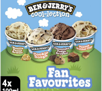 BEN & JERRY&rsquo;S Cool-lection – Mini crème glacée à la vanille, chocolat et cookie dough (4 x 73g)