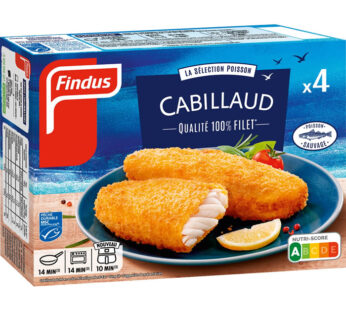 FINDUS 100% filet – Filets de cabillaud panés MSC 4x100g
