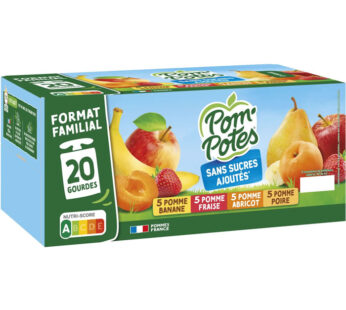 POM&rsquo;POTES – Dessert d&rsquo;abricot, fraise, poire et banane 20 x 90 g