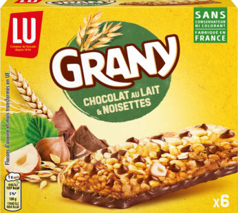 GRANY – Barres céréalières au chocolat au lait et noisettes 6x23g