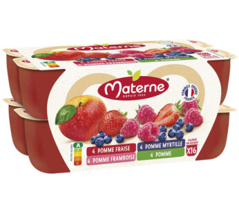 MATERNE – Dessert pomme, framboise, fraise et myrtille 16 x 100 g