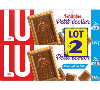 Biscuits petit beurre avec tablette de chocolat au lait PETIT ECOLIER 2x150g