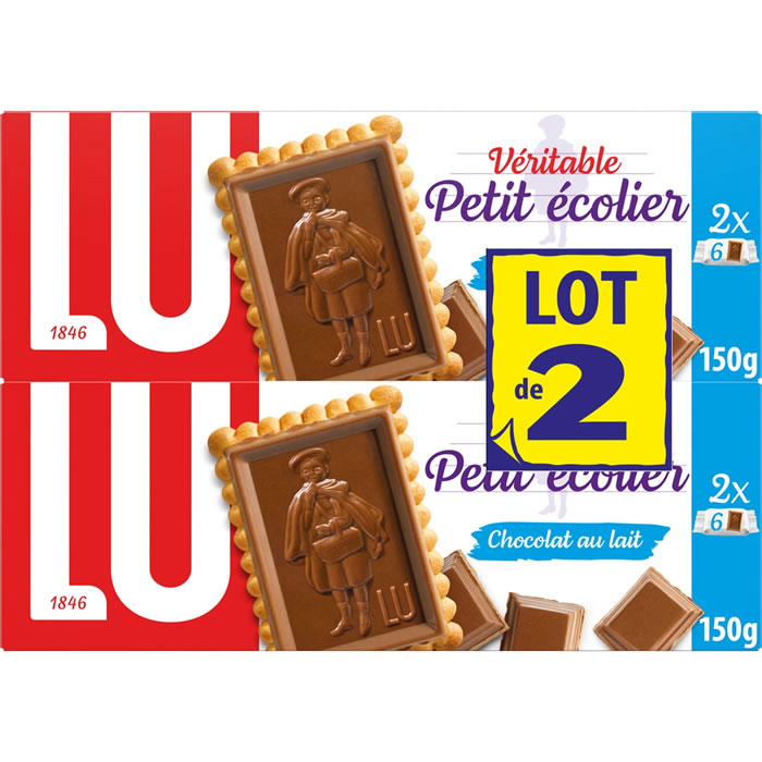 Biscuits petit beurre avec tablette de chocolat au lait PETIT ECOLIER 2x150g
