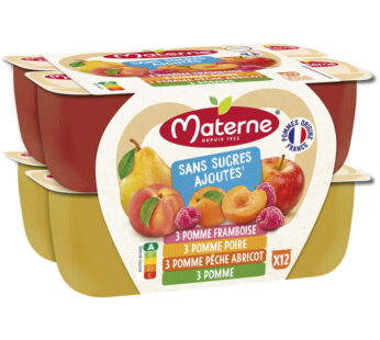 MATERNE – Dessert pomme, framboise, pêche, abricot et poire 12 x 100 g