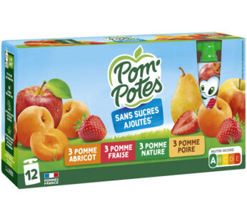 POM&rsquo;POTES Dessert pomme, abricot, fraise et poire Moyen Format (12x90g)
