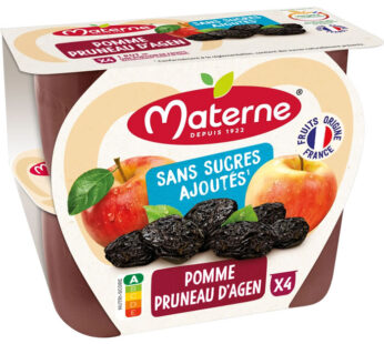 MATERNE – Dessert pomme et pruneau sans sucres ajoutés 4 x 100 g