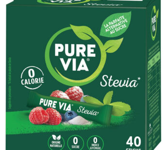 PURE VIA – Sticks de sucre en poudre à base de stévia 60 g (40 sticks)