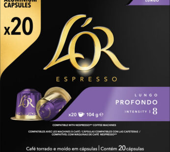 L’OR Espresso – Capsules de café allongé profondo N°8 Petit Format (20 capsules)