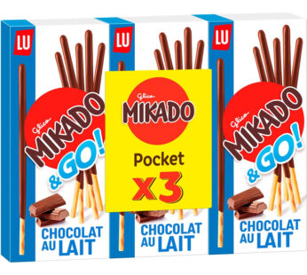 MIKADO Pocket – Bâtonnets de biscuits nappés au chocolat au lait 3x39g