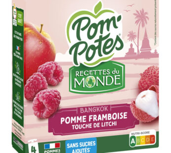 POM’POTES Recette Bangkok Dessert pomme, framboise et litchi sans sucres ajoutés (4x90g)