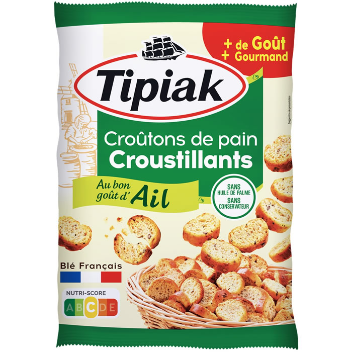 TIPIAK - Croûtons de pain croustillants à l'ail 220 g