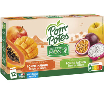 POM&rsquo;POTES Recette Tropiques – Dessert pomme, mangue, papaye, passion et fruit du dragon 12 x 90 g