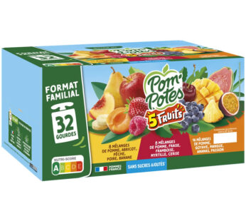 POM&rsquo;POTES – Dessert aux fruits rouges, fruits jaunes et fruits exotiques 32 x 90 g