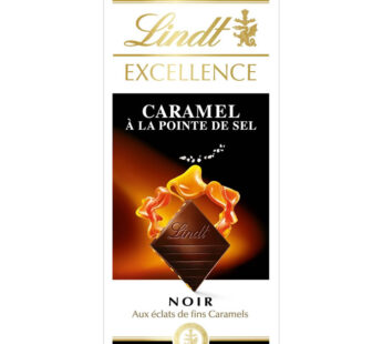 LINDT Excellence – Chocolat noir extra-fin traditionnel aux grains de caramel, de sucre caramélisé et à la fleur de sel. 100 g
