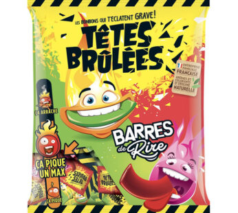 TETES BRULEES Barre de Rire Pâtes à mâcher acides goûts pomme et fraise 200g