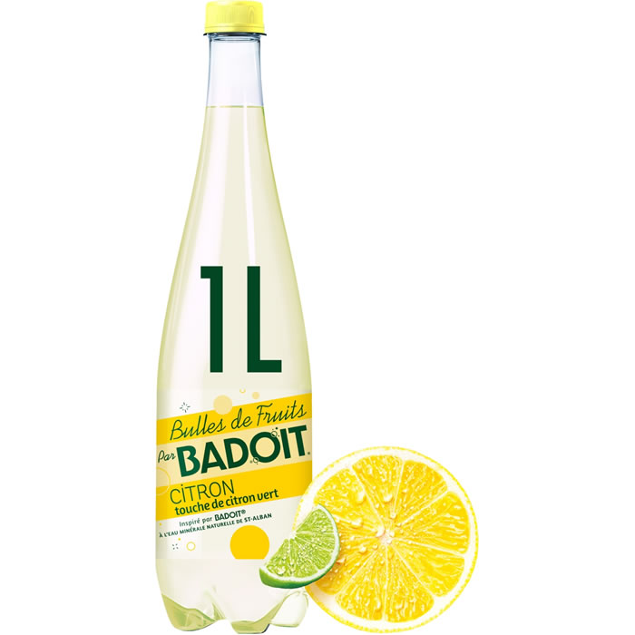 BADOIT Bulles de Fruits - Eau minérale naturelle gazeuse citron et citron vert 1 L