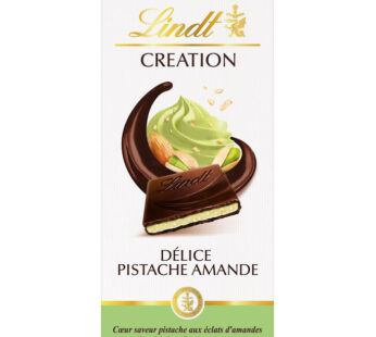 LINDT Creation – Chocolat noir, fourré pistache, éclats d&rsquo;amandes et biscuits 150 g