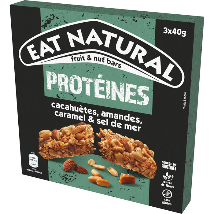 EAT NATURAL – Barres protéinées cacahuète & caramel (3 x 40g) 3 x 40 g