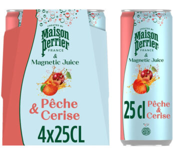 MAISON PERRIER Magnetic Juice – Boisson gazeuse à la pêche et cerise 4 x 25 cl