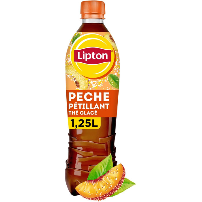 LIPTON Ice Tea - Thé glacé gazeux aromatisé à la pêche 1,25 L