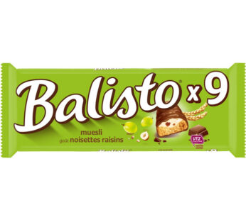 BALISTO Barres chocolatées aux noisettes et raisins 9×18,5g