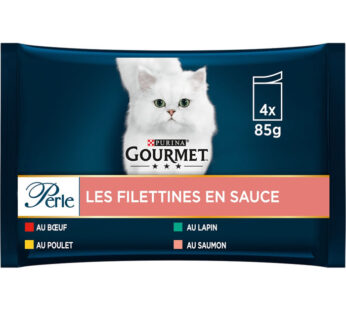 PURINA Gourmet Perle – Filettines en sauce bœuf, poulet, lapin, saumon (4 x 85 g)