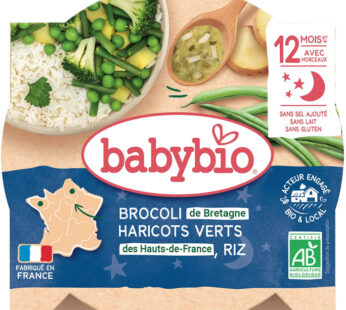 BABYBIO Bonne Nuit – Brocoli, haricots verts et riz 230 g