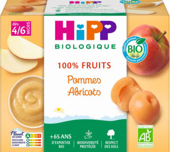 HIPP 100% Fruits – Pomme et abricot 4 x 100 g