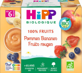 HIPP 100% Fruits – Pomme, banane et fruits rouges 4 x 100 g