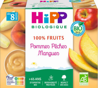 HIPP – 100% Fruits Pomme, pêche et mangue dès 8 mois 4x100g