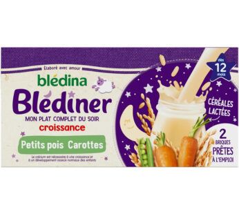 BLEDINA – Blédîner Céréales lactées aux petits pois et carottes dès 12 mois 2 x 250 ml