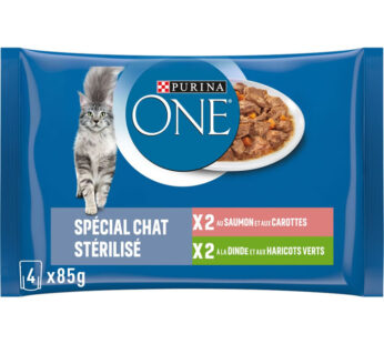 PURINA ONE – Émincés chats stérilisés saumon et dinde (4 x 85 g)