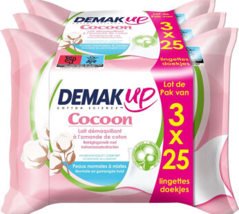 DEMAK&rsquo;UP Cocoon – Lingettes démaquillantes au lait hydratant yeux et visage 3 x 25 lingettes