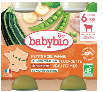 BABYBIO – Petits pois, panais, courgette et veau dès 6 mois bio 2 x 200 g