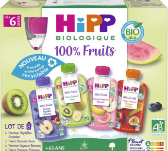 HIPP 100% Fruits – Assortiment de desserts 4 variétés 8 x 90 g