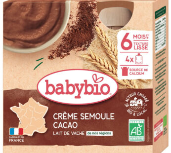 BABYBIO – Crème semoule au cacao 4 x 85 g