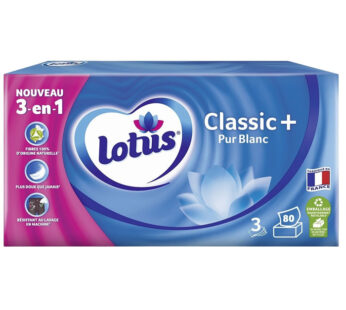 LOTUS Classic+ Pur Blanc Mouchoirs boîte 3 épaisseurs 80 mouchoirs