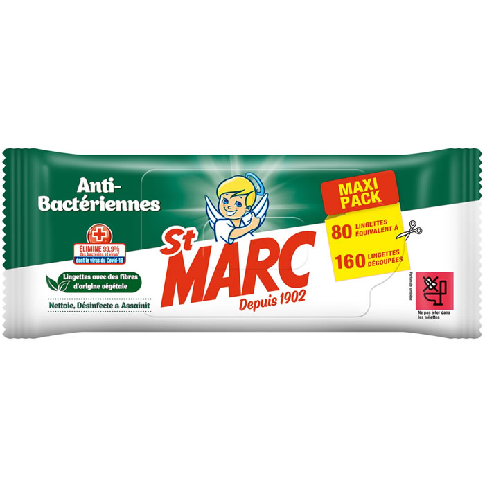 ST MARC Lingettes nettoyantes désinfectantes anti‑bactériennes x80